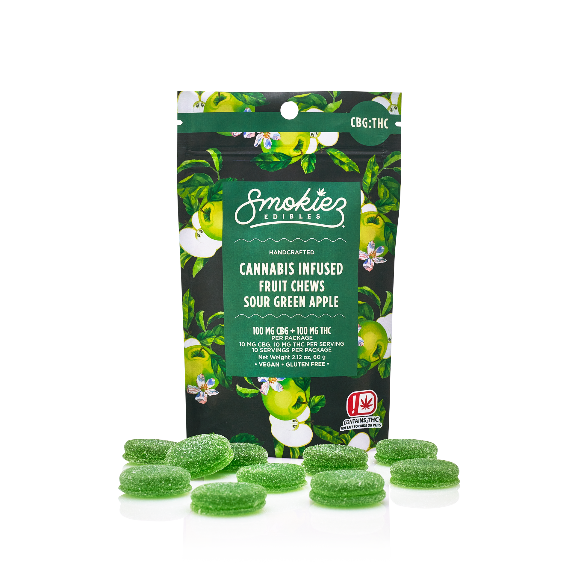 Photograph of product: GUMMIES SMZ SOUR GREEN APPLE 1:1 CBG 100MG