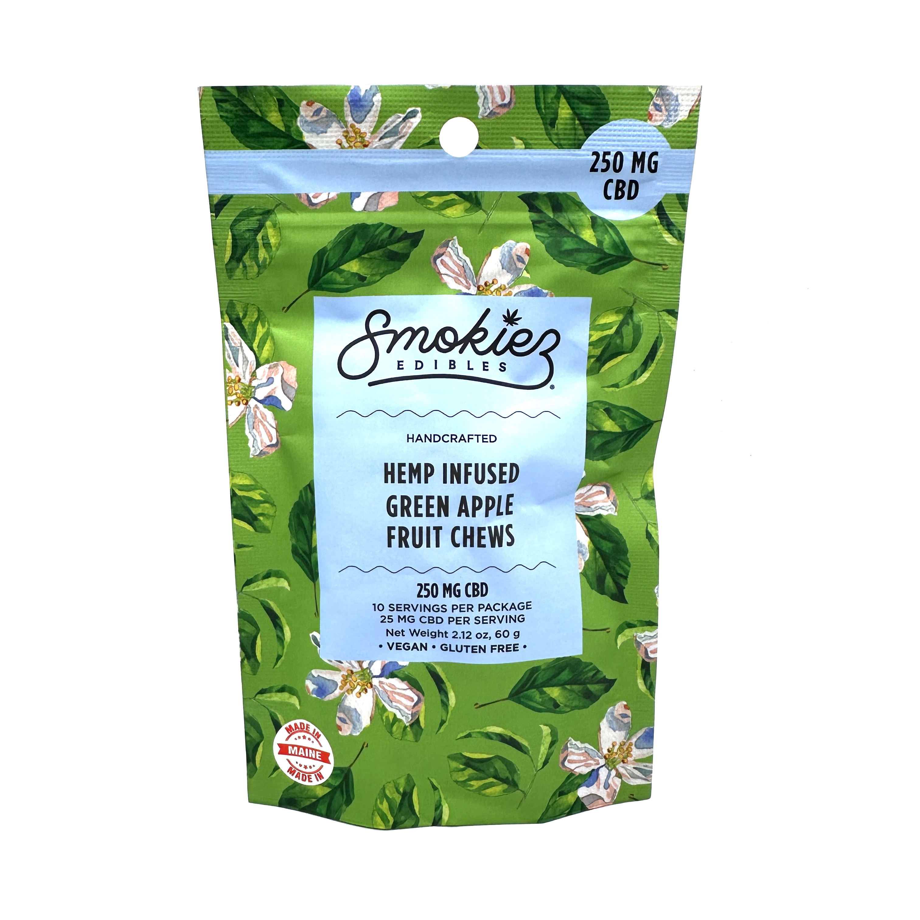Photograph of product: Green Apple CBD Fruit Chews | Smokiez Edibles | 250mg