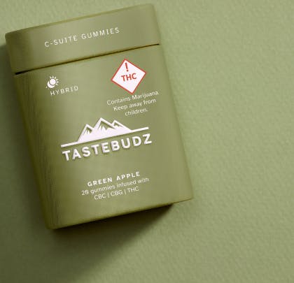 Photograph of product: Tastebudz Green Apple Rosin Gummies 50mg TH-oui 100mg CBG 100mg CBC