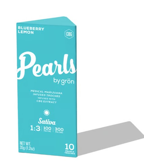 Photograph of product: 10ct/40mg Pearls Troches [1:3 TH-oui:CBG] (Blueberry Lemon)