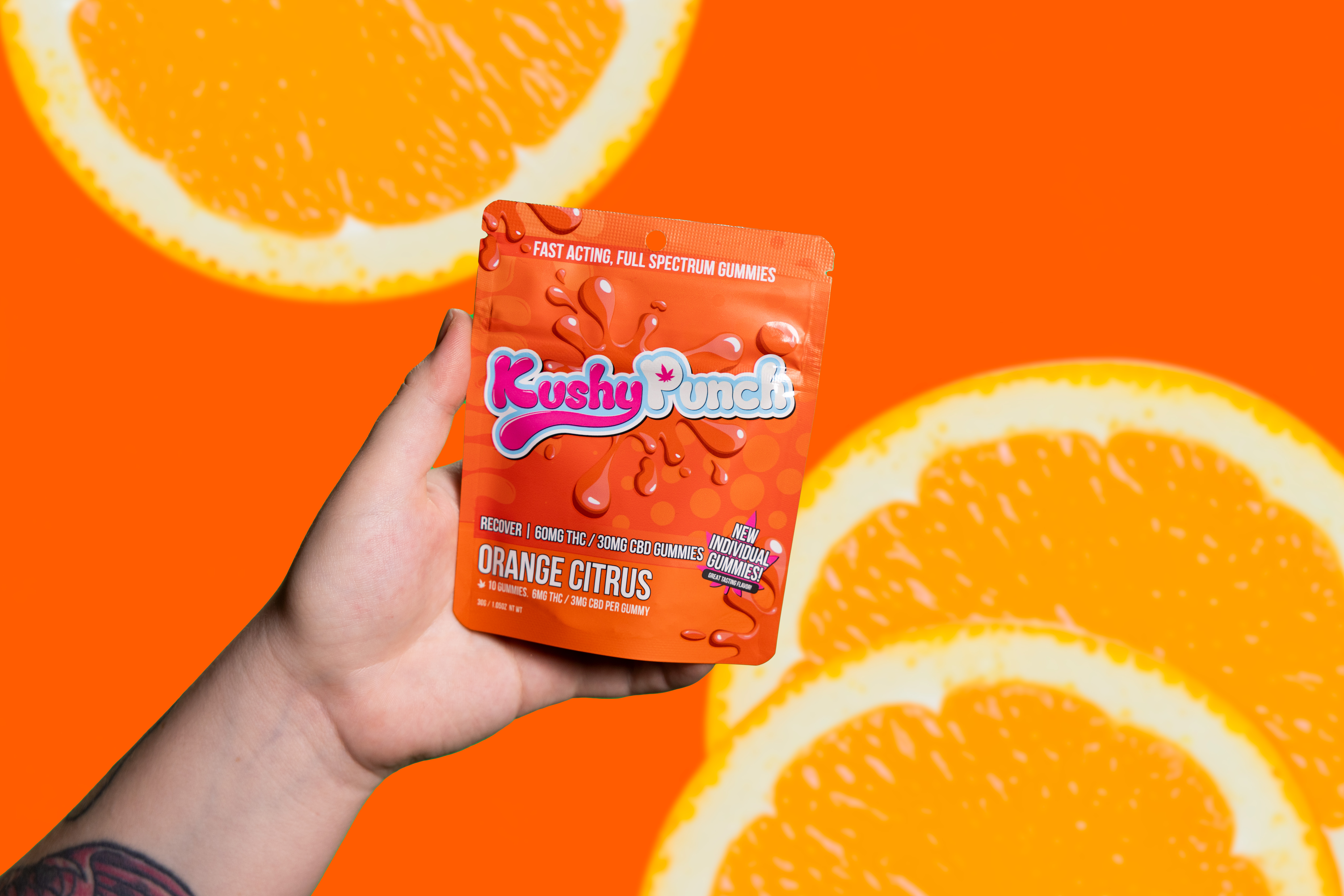 Photograph of product: Kushy Punch / Gummies / 100 mg / Orange Citrus