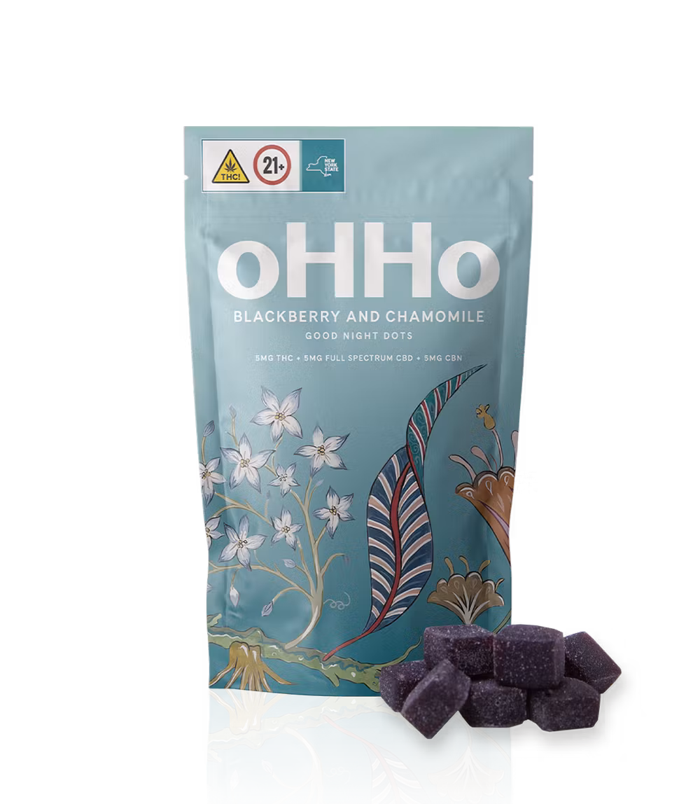 Photograph of product: oHHo | Good Night | Blackberry + Chamomile | Oui'd | 1:1:1 TH-oui:CBD:CBN | 10pk Gummies | 50mg