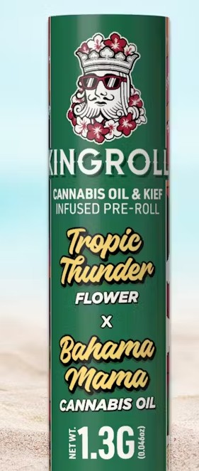 Photograph of product: KINGROLL SUMMER SERIES TROPIC THUNDER X BAHAMA MAMA INFUSED PREROLL Oui'd 1.3G