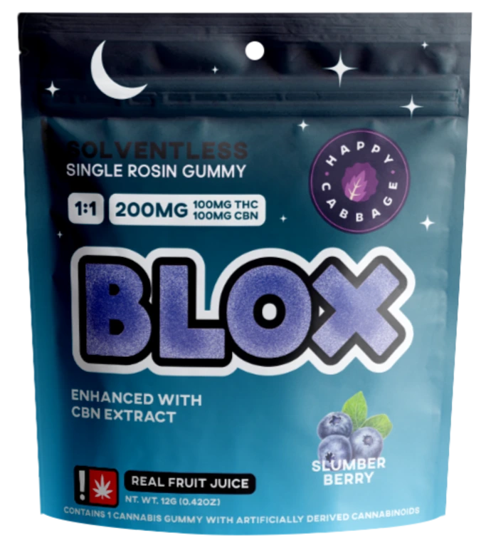 Photograph of product: Happy Cabbage - BLOX - 1:1 CBN Slumber Berry Gummy