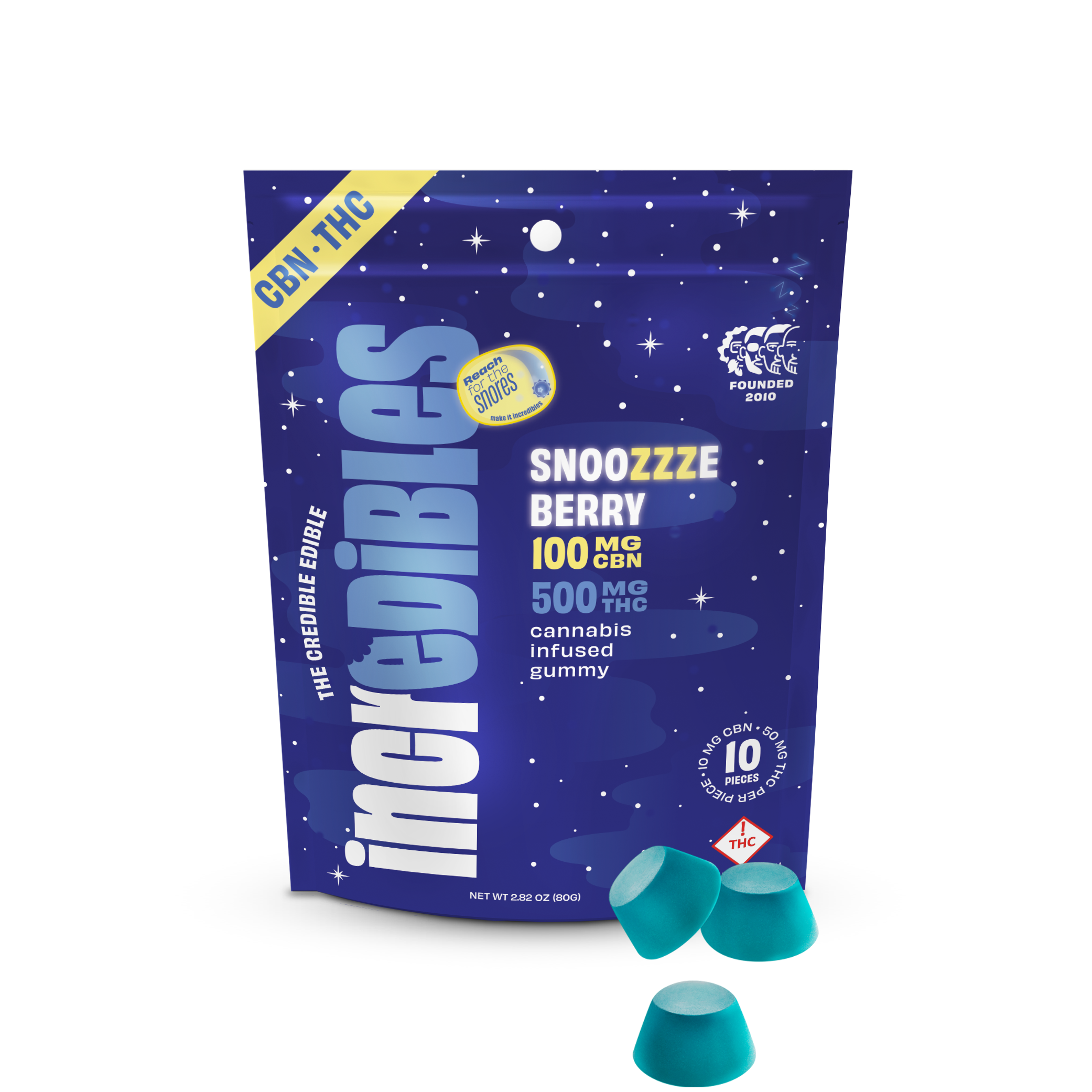 Photograph of Product: Incredibles Gummies - Snoozzzeberry 5:1 (500mg THC/ 100mg CBN)
