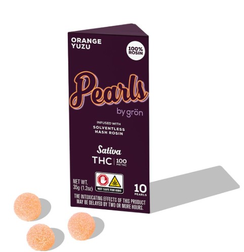 Photograph of product: Gron | Pearls | Orange Yuzu | Gummies 10pk | au chocolat Rosin | 100mg