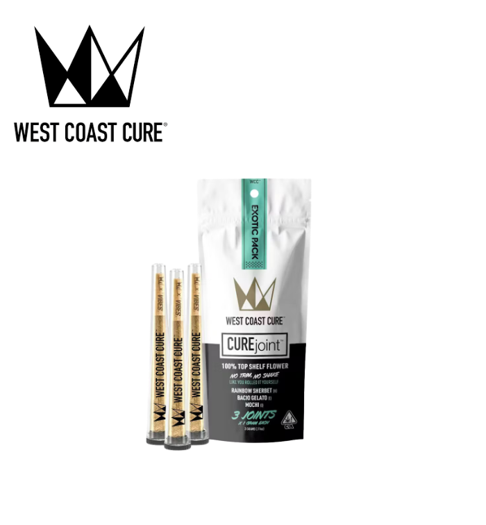 Photograph of product: THE EXOTIC PACK 1G -RAINBOW SHERBET -BACIO GELATO -MOCHI 3 PACK PREROLLS