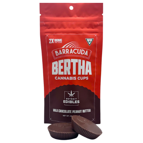 Photograph of Product: Detroit Edible Company Barracuda Milk Chocolate Peanut Butter Bertha Cups 200mg THC