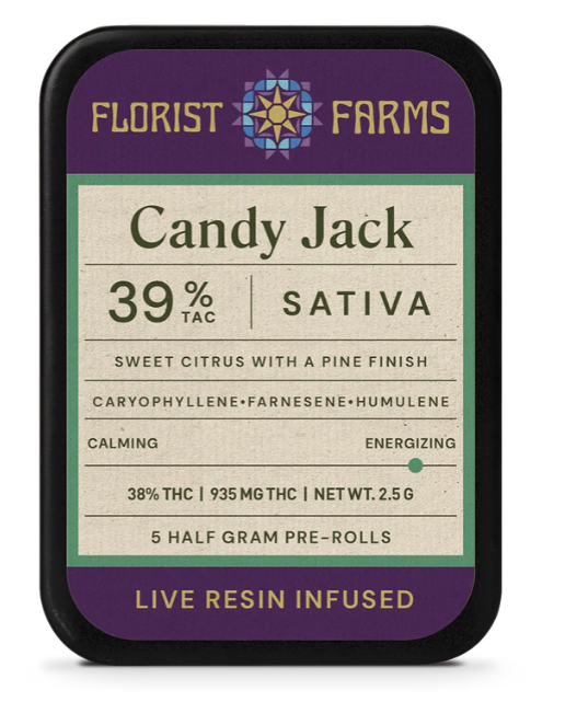 Photograph of product: Candy Jack | Live Resin Infused Pre-Rolls | 5pk | 2.5g