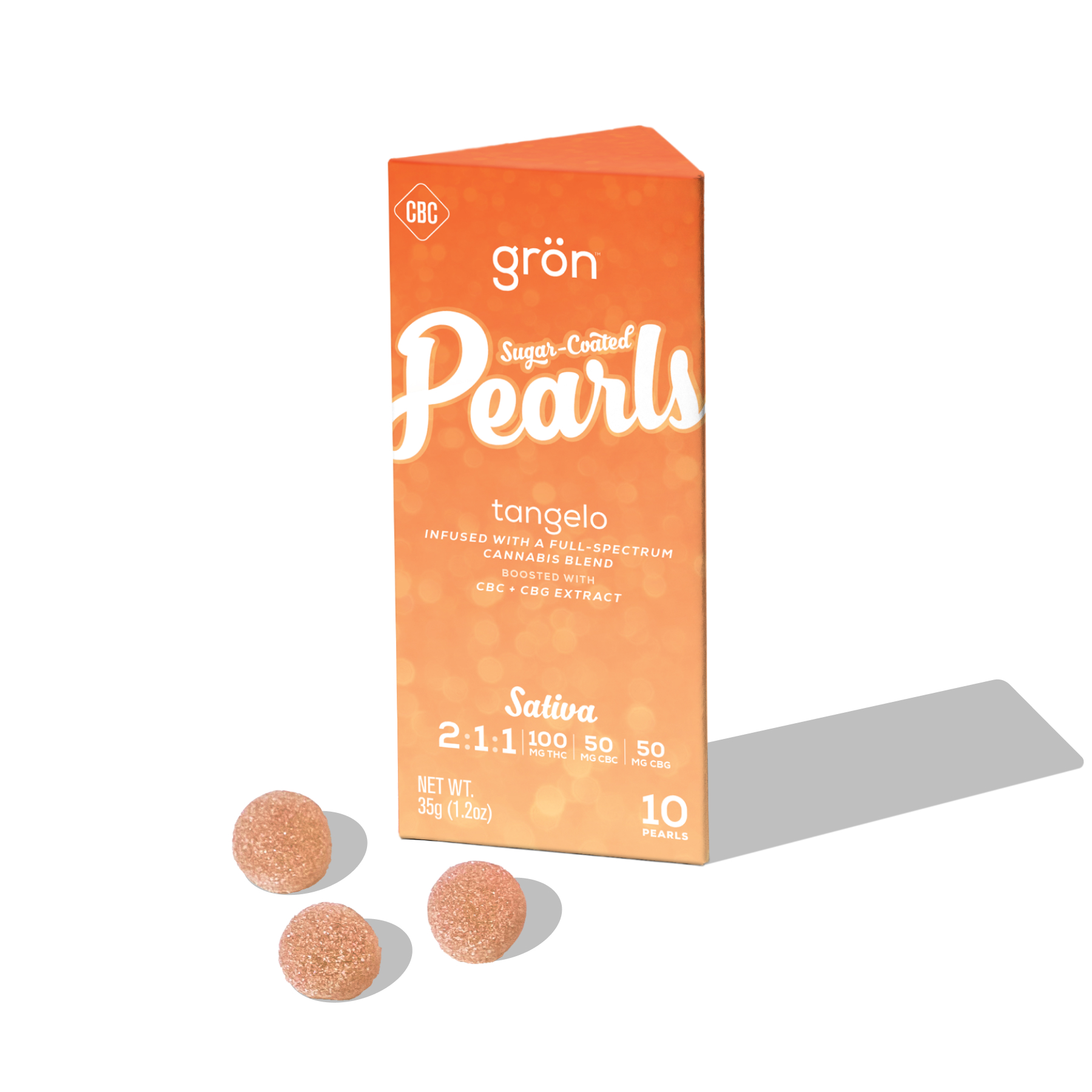 Photograph of product: 2:1:1 TH-oui/CBC/CBG Tangelo - Grn - 100mg Pearls