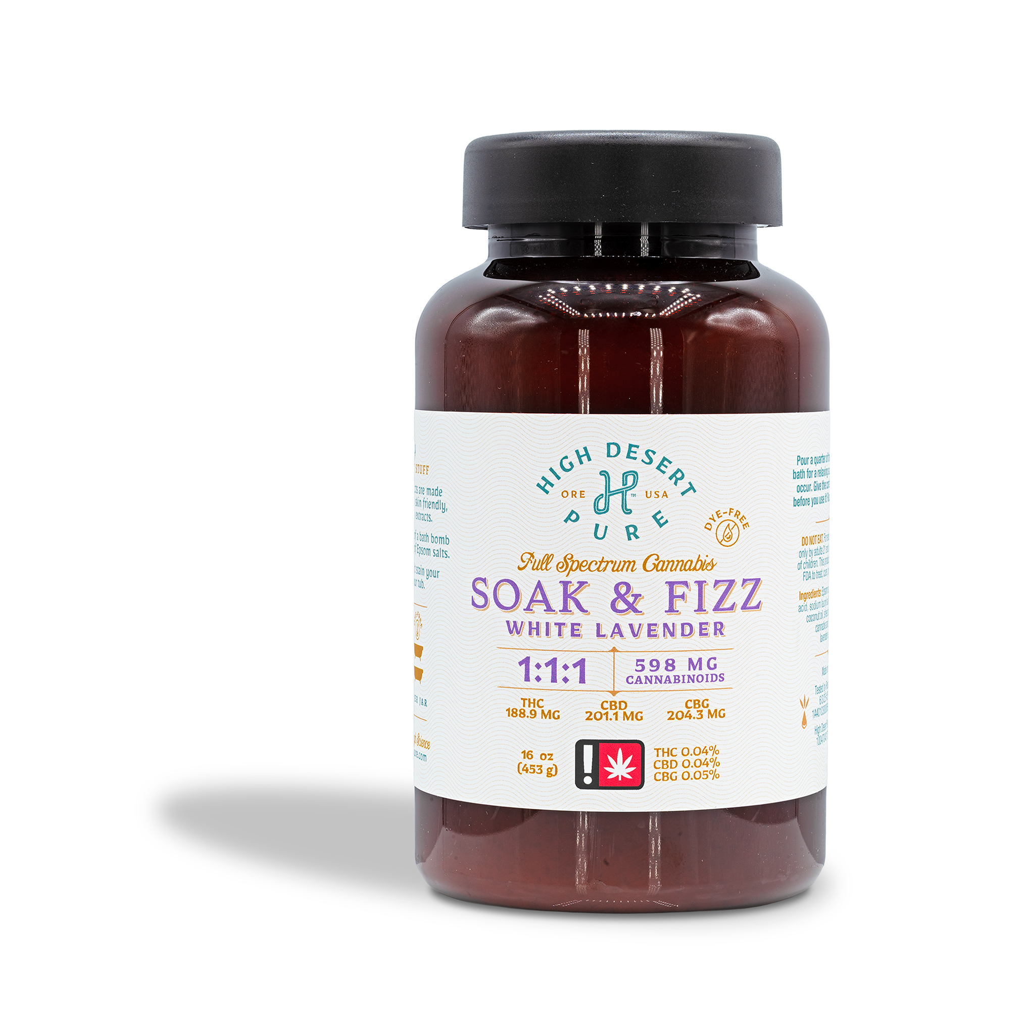 Photograph of product: High Desert Pure - White Lavender Soak & Fizz 1:1:1 TH-oui:CBD:CBG - 16oz