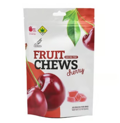 Photograph of product: Ceres Oui'd Cherry Chews 10pk 100mg
