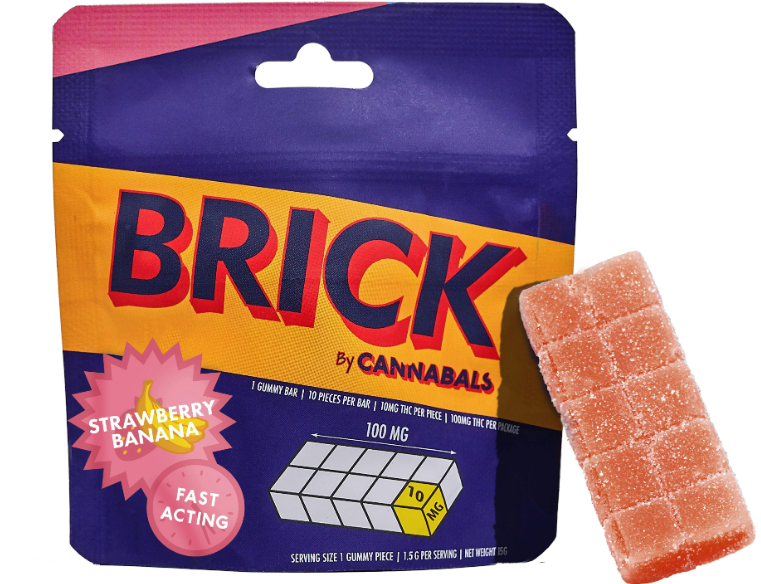 Photograph of product: Brick - Strawberry Banana - Gummies - 10 Pieces