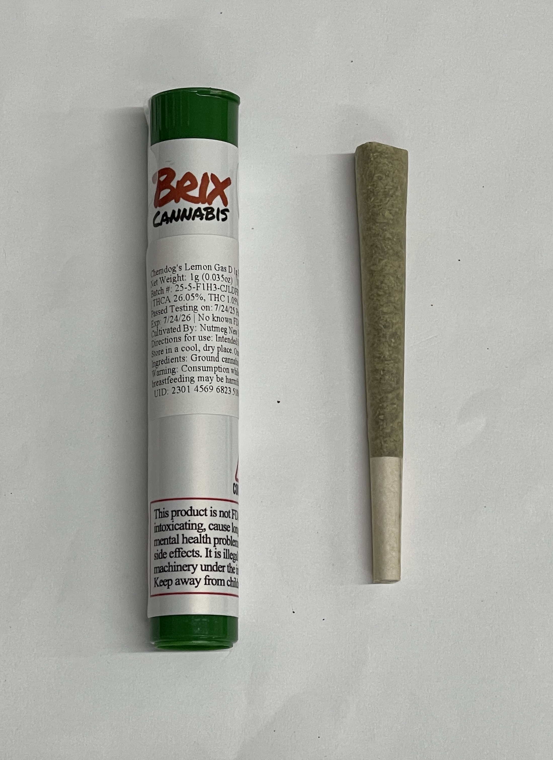 Photograph of product: Lemon Gas #1 1g Pre Roll (S) 00308