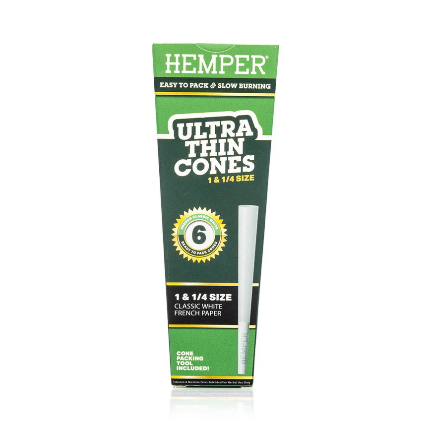 Photograph of product: Accessories | Hemper | Paper Cones | Classic White 1 1/4 | 6pk