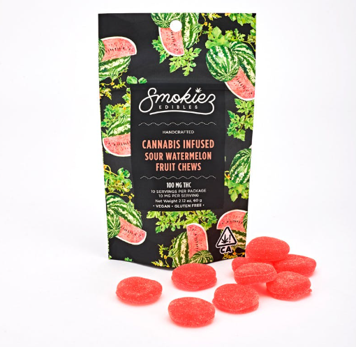 Photograph of product: SMOKIEZ - SOUR WATERMELON CHEWS (100MG) (H)