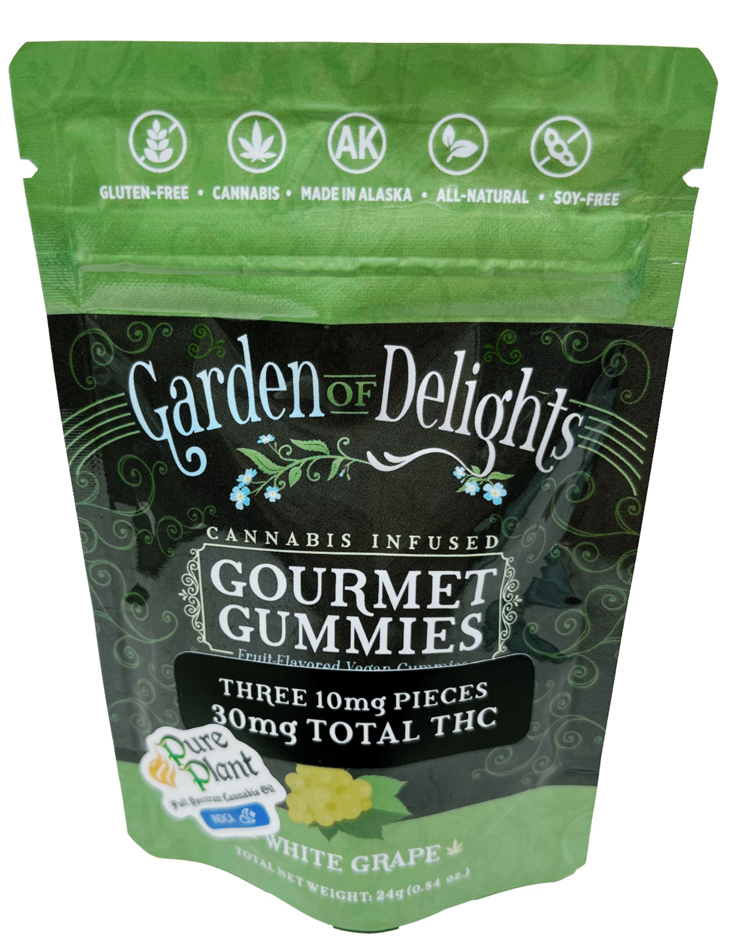 Photograph of product: 30mg 1:1 Oui'd White Grape Gummies by Garden of Delights