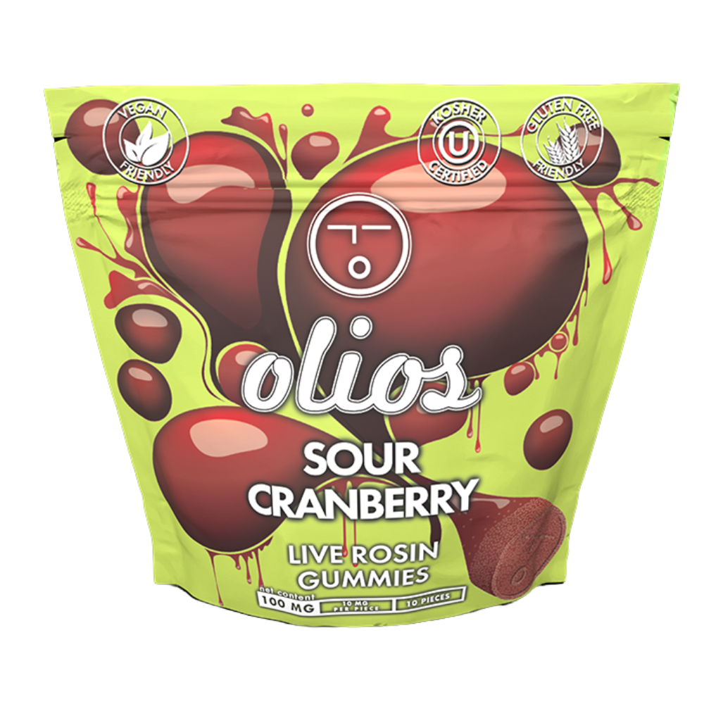 Photograph of product: Olio | Sour Cranberry | Gummies | Live Rosin | 10pk | 100mg