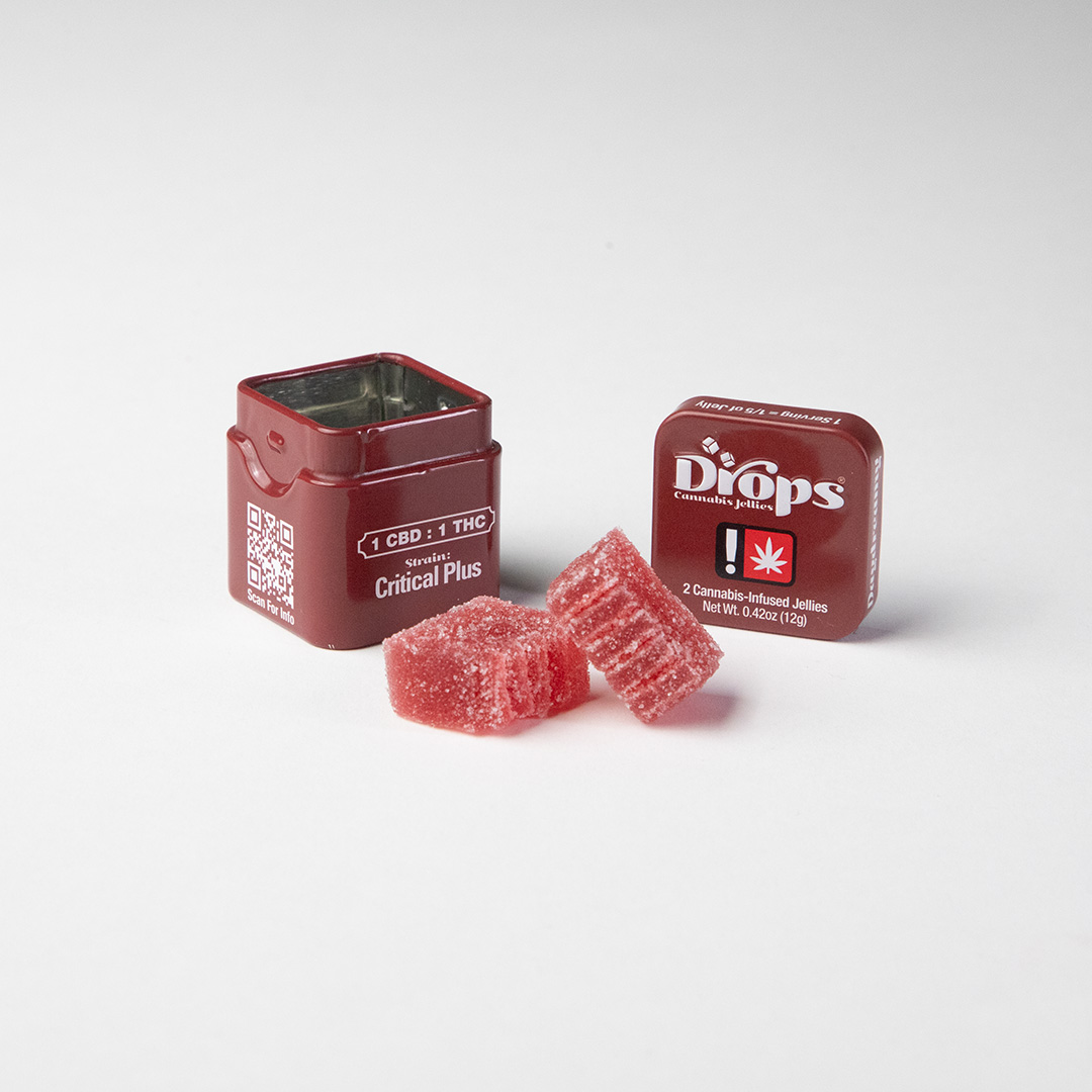 Photograph of product: Drops | 1:1:1:1 TH-oui:CBD:CBC:CBG CRANBERRY JELLIES | 50mg