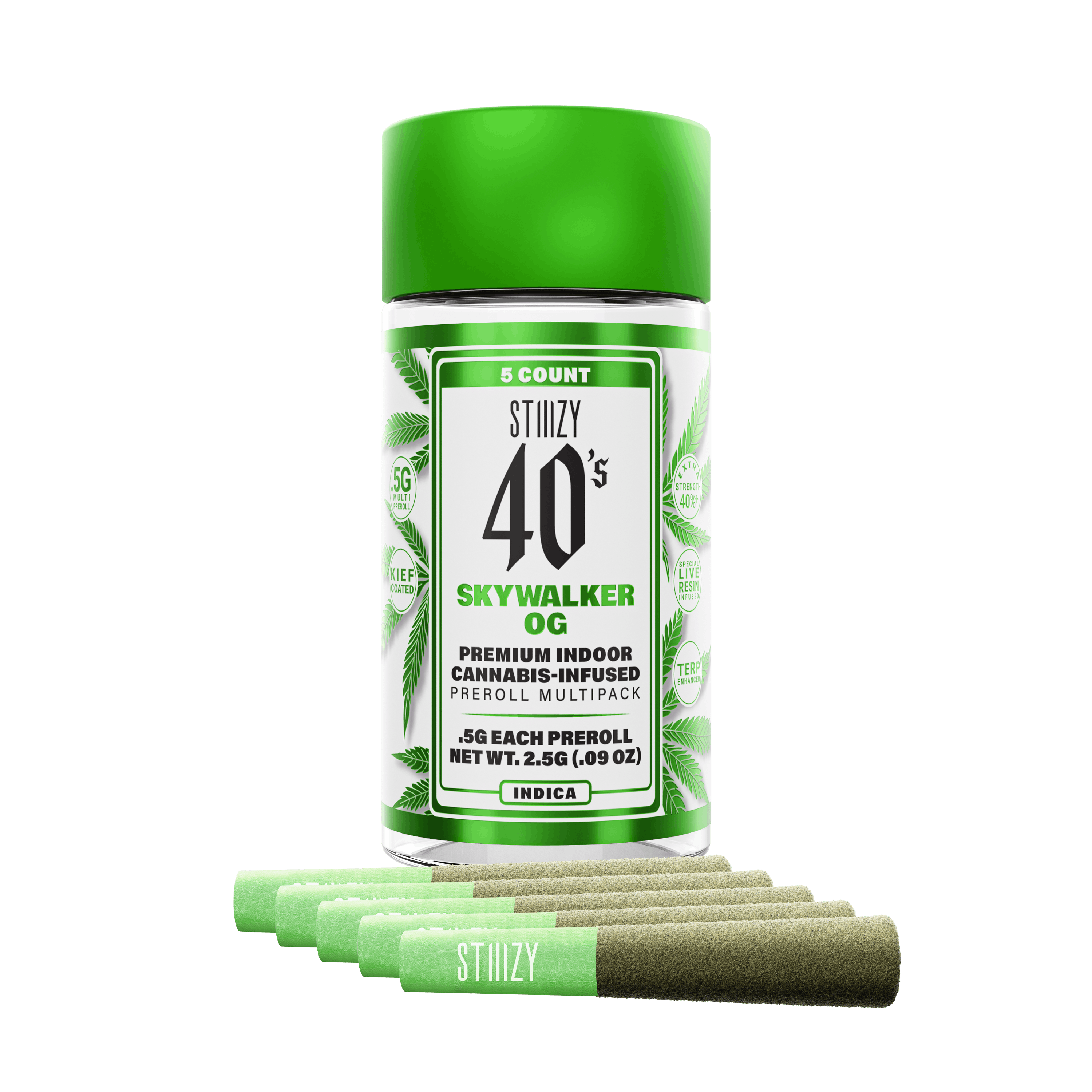 Photograph of product: Stiiizy Skywalker OG 0.5g Infused Preroll 5 Pack