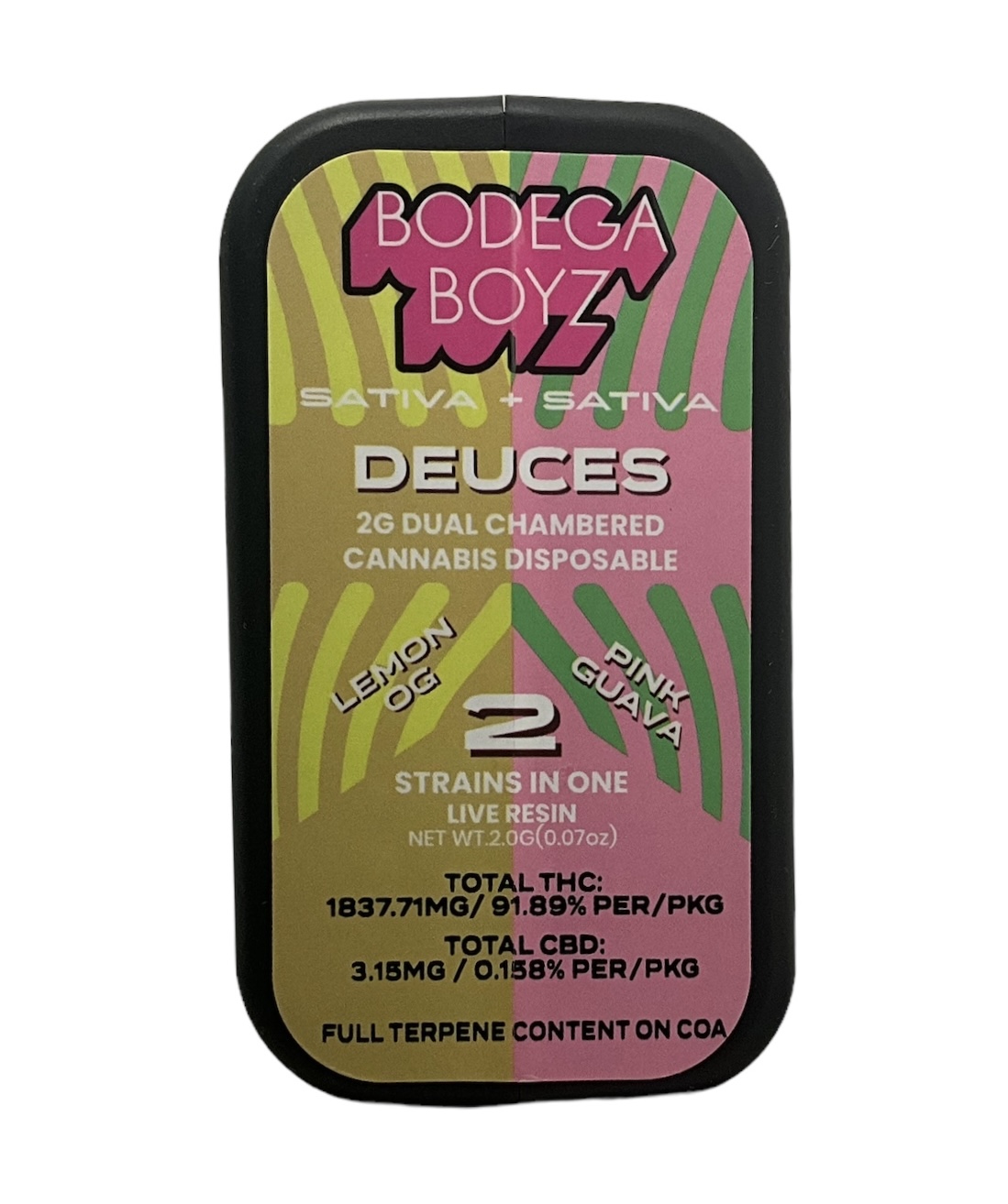 Photograph of product: Bodega Boyz Deuces Lemon OG x Pink Guava Live Resin Dual Chamber Vape