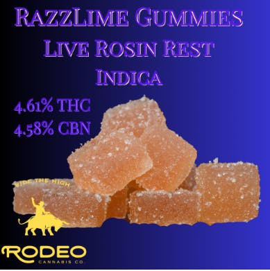 Photograph of product: Rodeo Live Rosin RazzLime Rest Gummies 1:1 TH-oui:CBN (I) - 00197