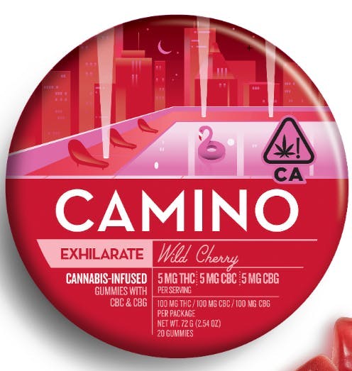 Photograph of product: Camino | Wild Cherry | Exhilarate | 100mg Gummies 5:5:5 TH-oui:CBG:CBC - 