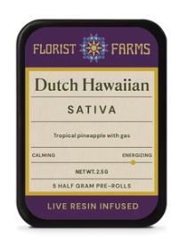 Photograph of Product: Dutch Hawaiian | 5 Pack Live Resin Infused Pre rolls | Sativa | Florist Farms