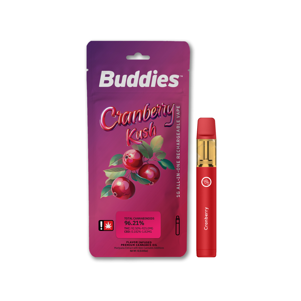 Photograph of product: *!Cartridge - BBrand 1g Disposable - Cranberry Kush - Green Leaf Special