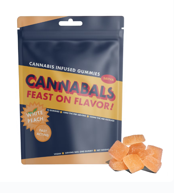 Photograph of product: Cannabals | 100mg Infused Gummies | White Peach