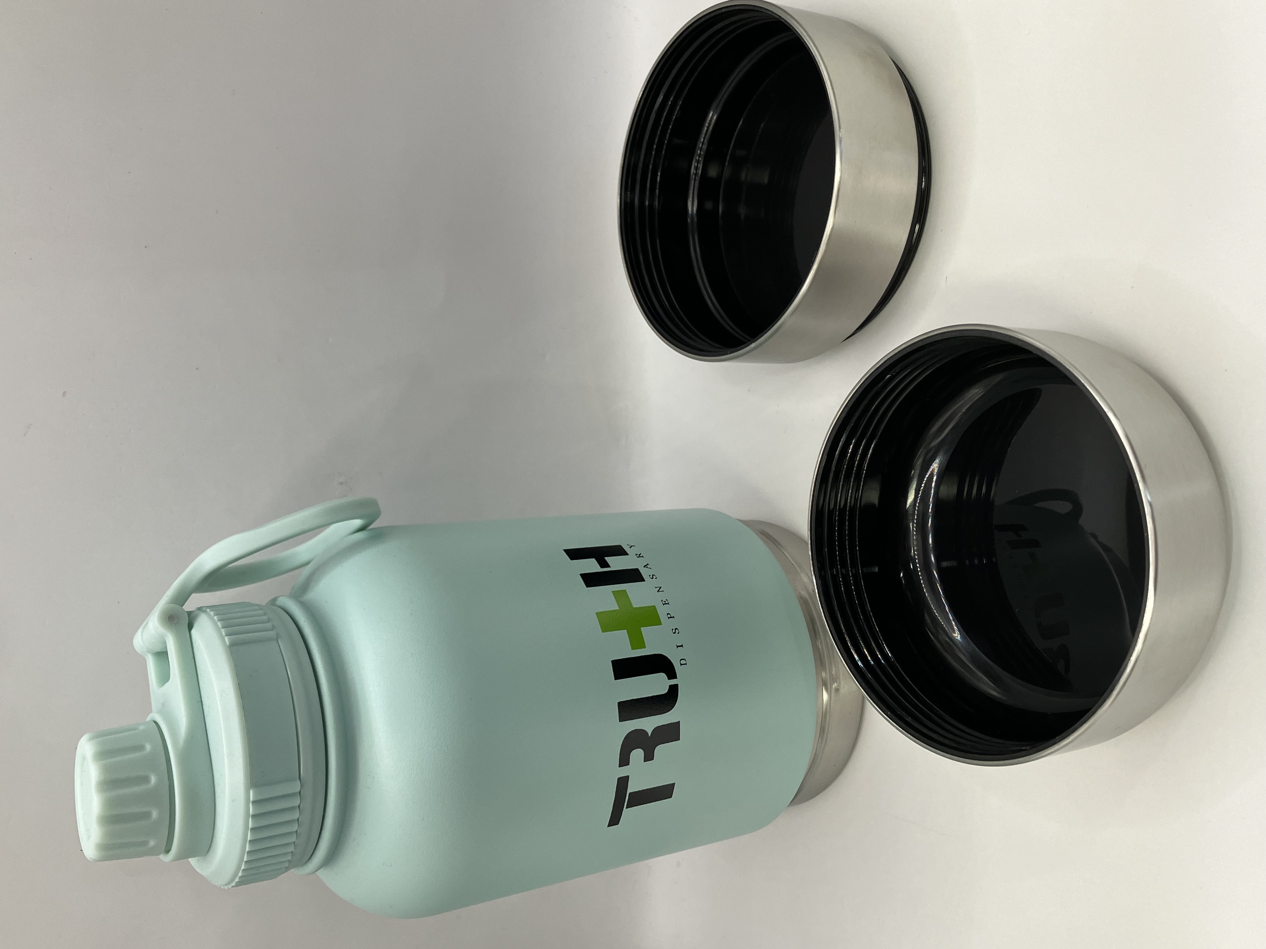 Photograph of product: Truth stainless steel pet feeder travel dog water bottle 3 in 1   (Sea foam blue)