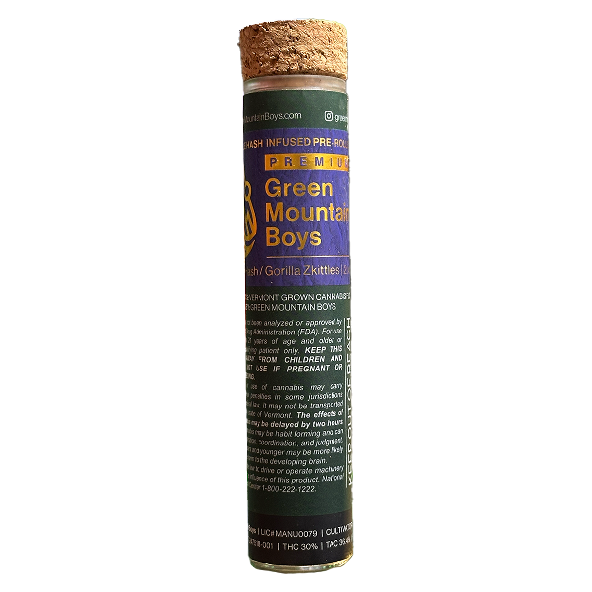 Photograph of Product: Gorilla Zkittles/GMO Hash | .5g Infused Pre-Roll 2-Pack | Green Mountain Boys