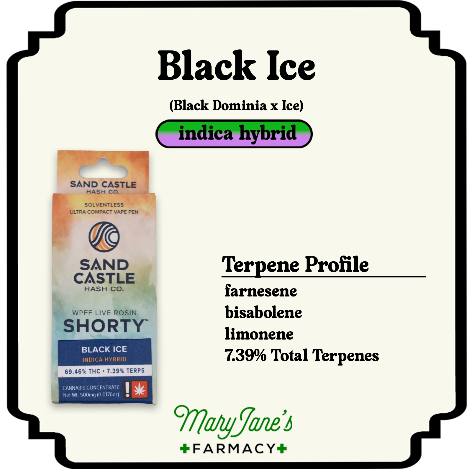 Photograph of product: Black Ice Shorty Disposable All In One Cartridge | .5g