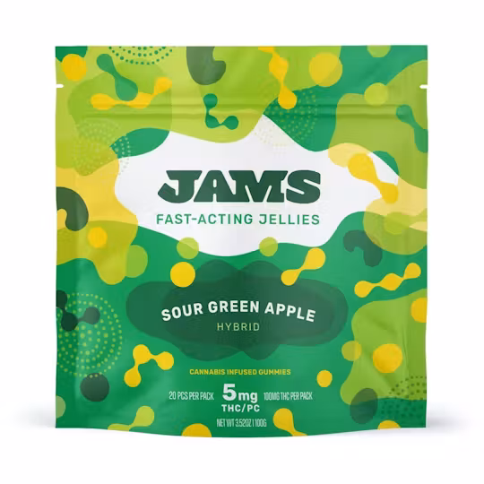 Photograph of product: Curaleaf JAMS Fast Acting Jellies Sour Green Apple (H) 00455