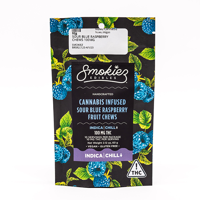 Photograph of product: Sour Blue Raspberry Chews 100mg {55}