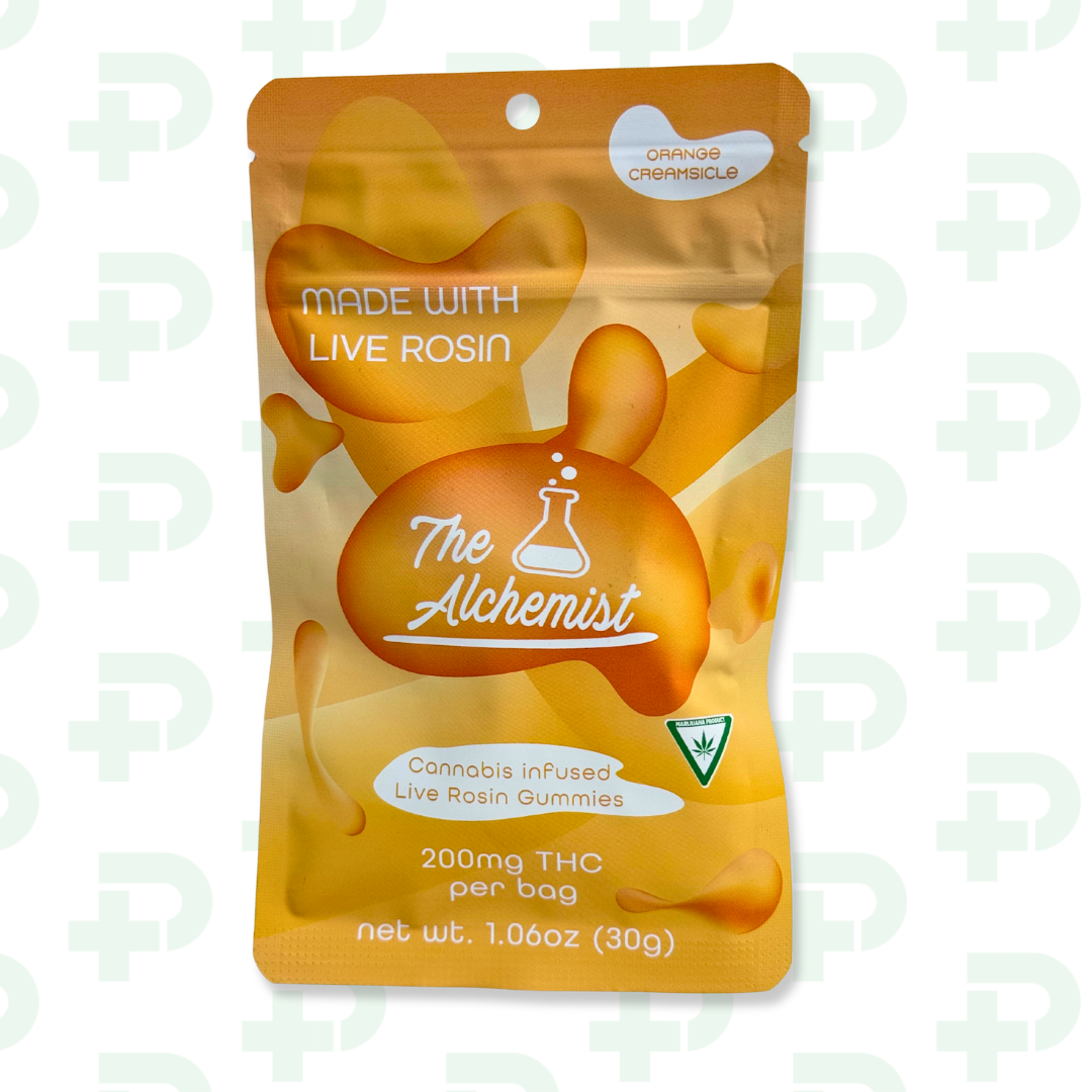 Photograph of product: The Alchemist 200mg Live Rosin Gummies - Orange Creamsicle