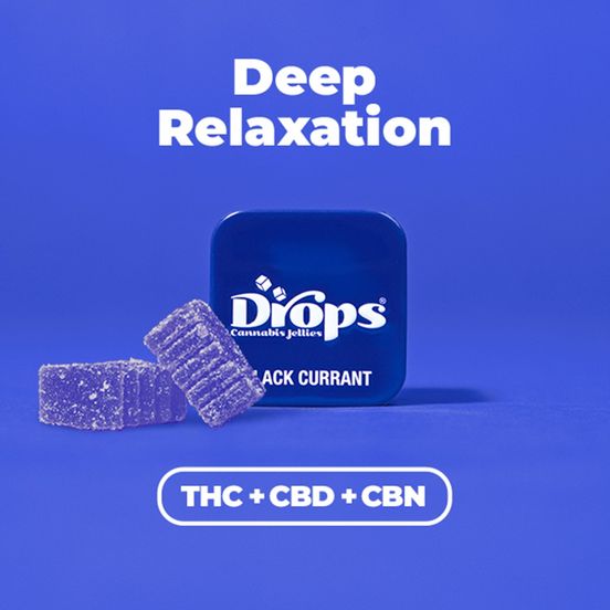 Photograph of product: Drops Singles Black Currant Gummies 100mg TH-oui / 100mg CBD / 100mg CBN - 