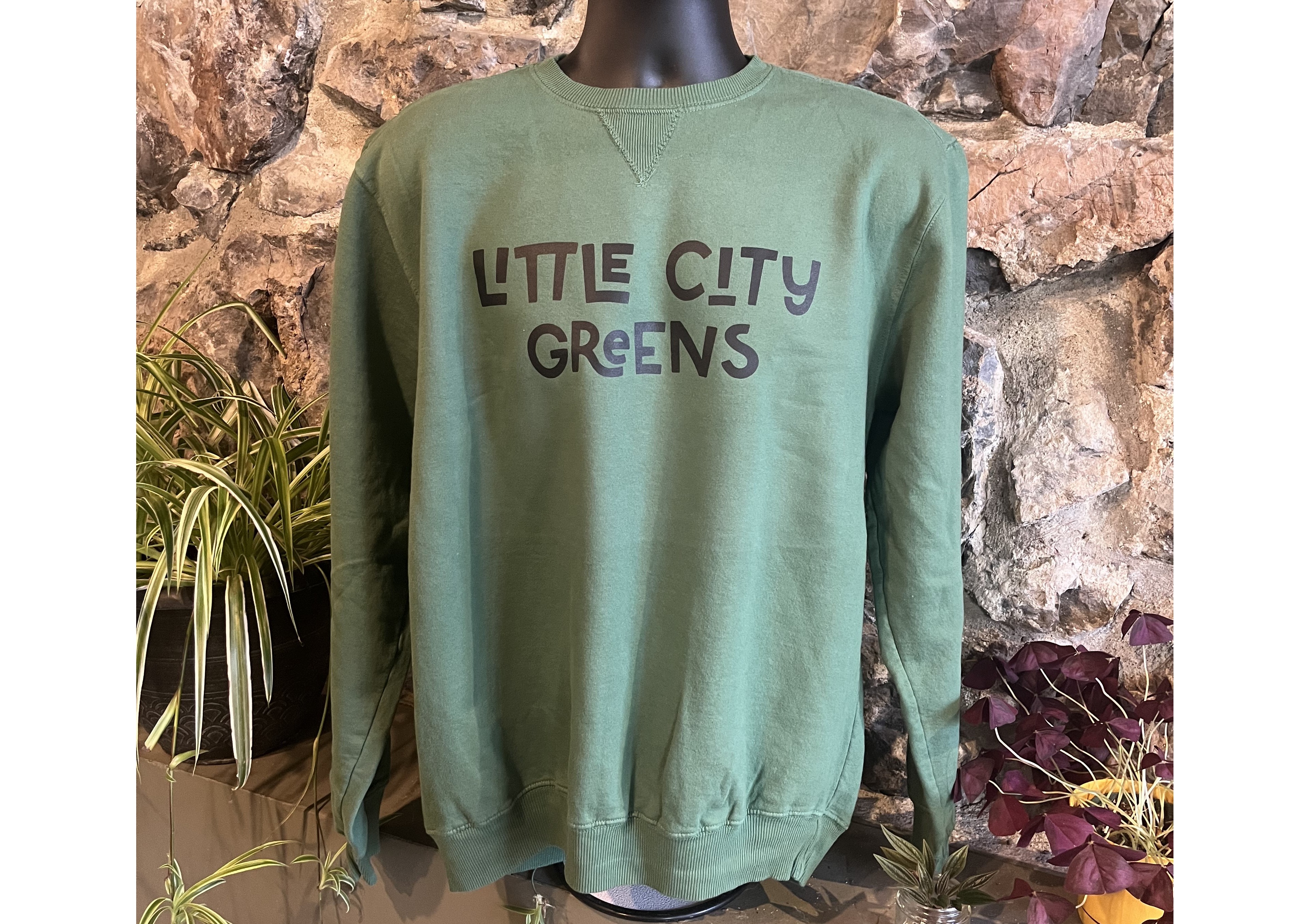 Photograph of product: Little City Greens Logo Crewneck Sweatshirt - Safari Green