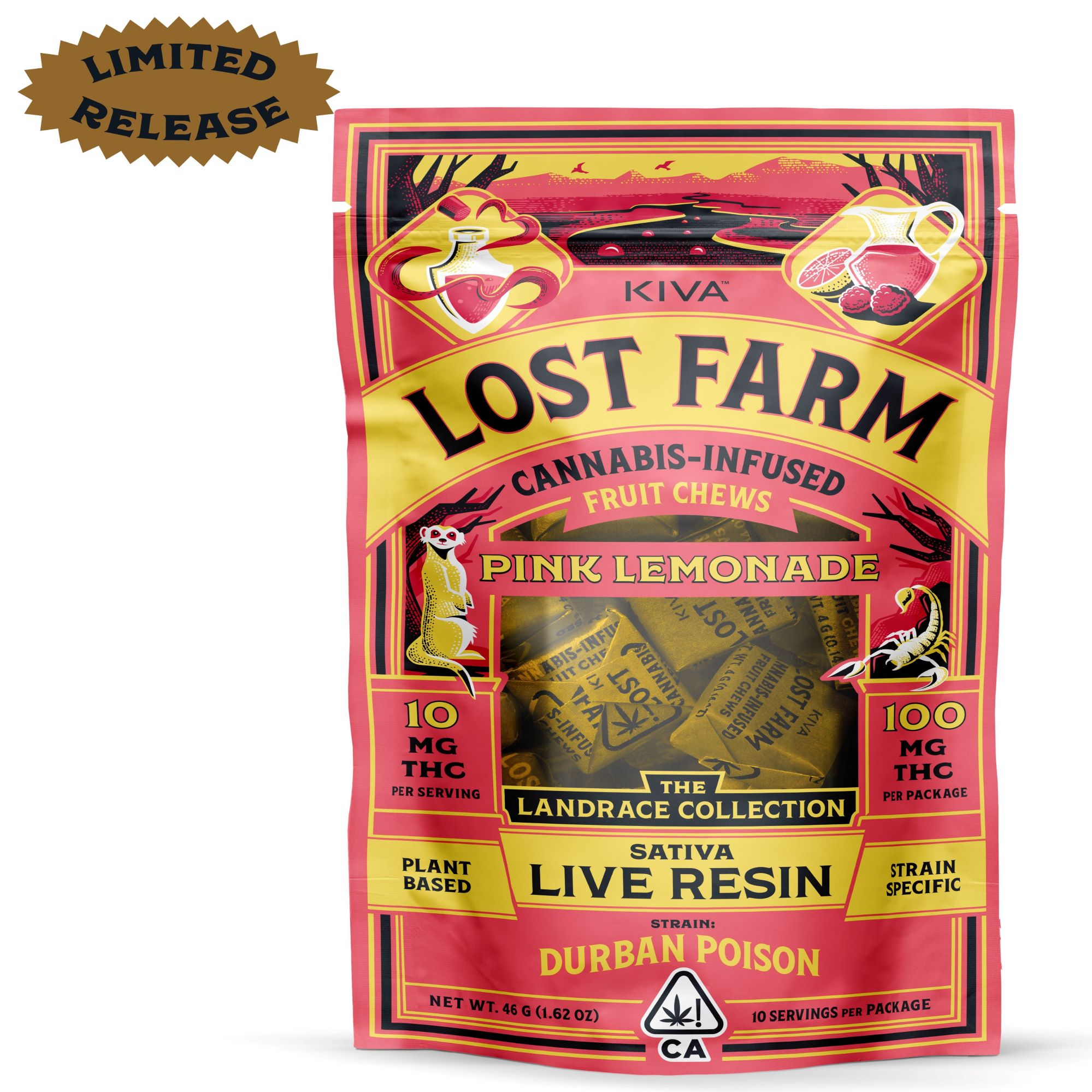 Photograph of product: Lost Farm - 100mg Live Resin Chews - Pink Lemonade x Durban Poison