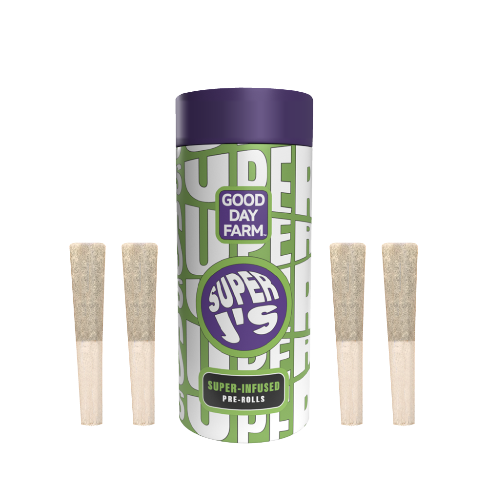 Photograph of product: GDF: Infused Pre-Roll Pack | Grape x Cherry Cobbler | Super J's | 0.5g ea | 4pk