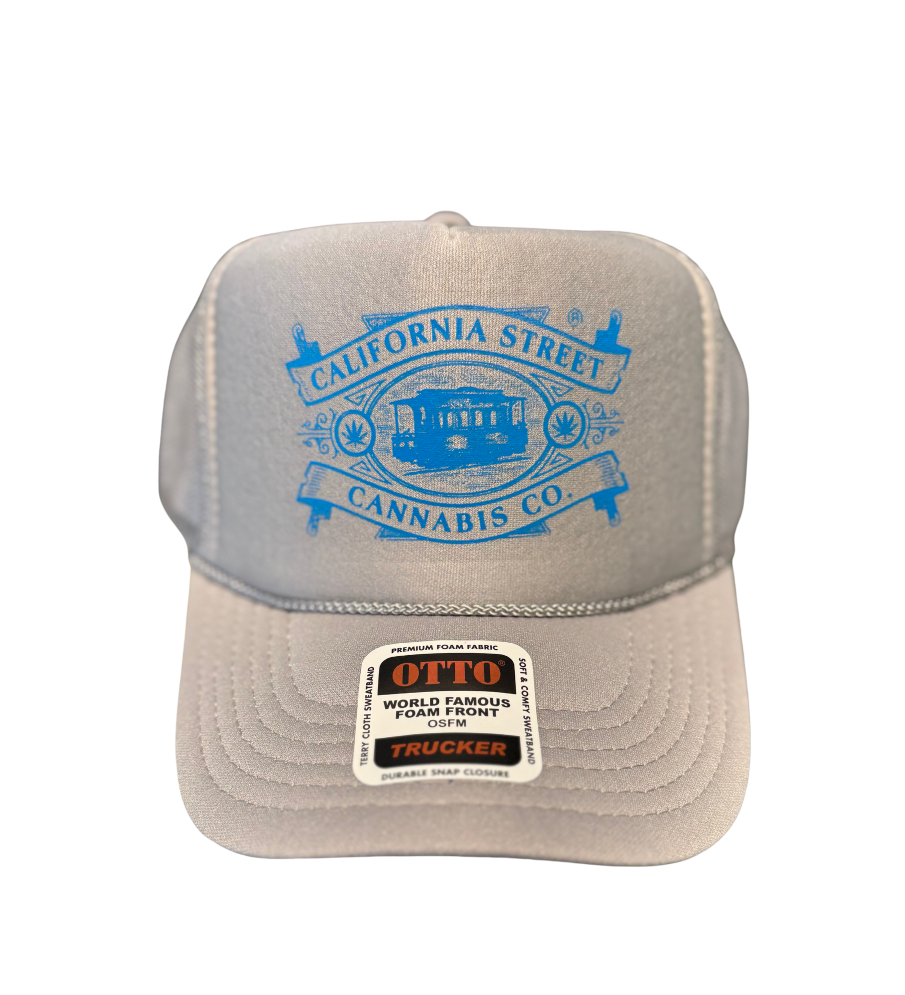 Photograph of product: California St Trucker Hats (Sliver w/ Blue Logo)