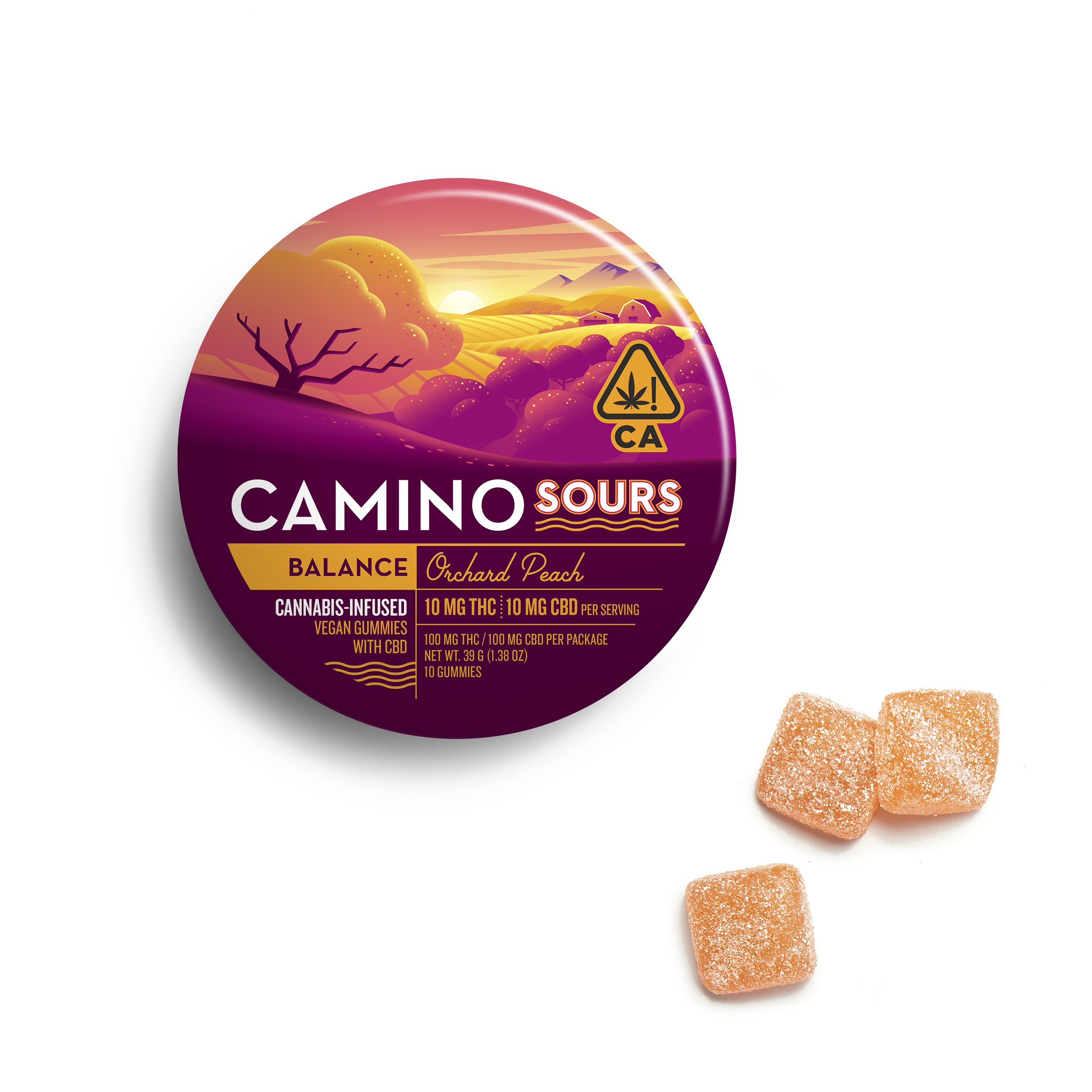 Photograph of Product: Camino - Sour Orchard Peach (1:1 CBD) Edible 100mg