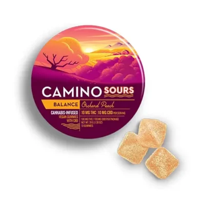 Photograph of product: Camino Sours | Orchard Peach Balance 20pc Gummies | 100mg TH-oui: 100mg CBD