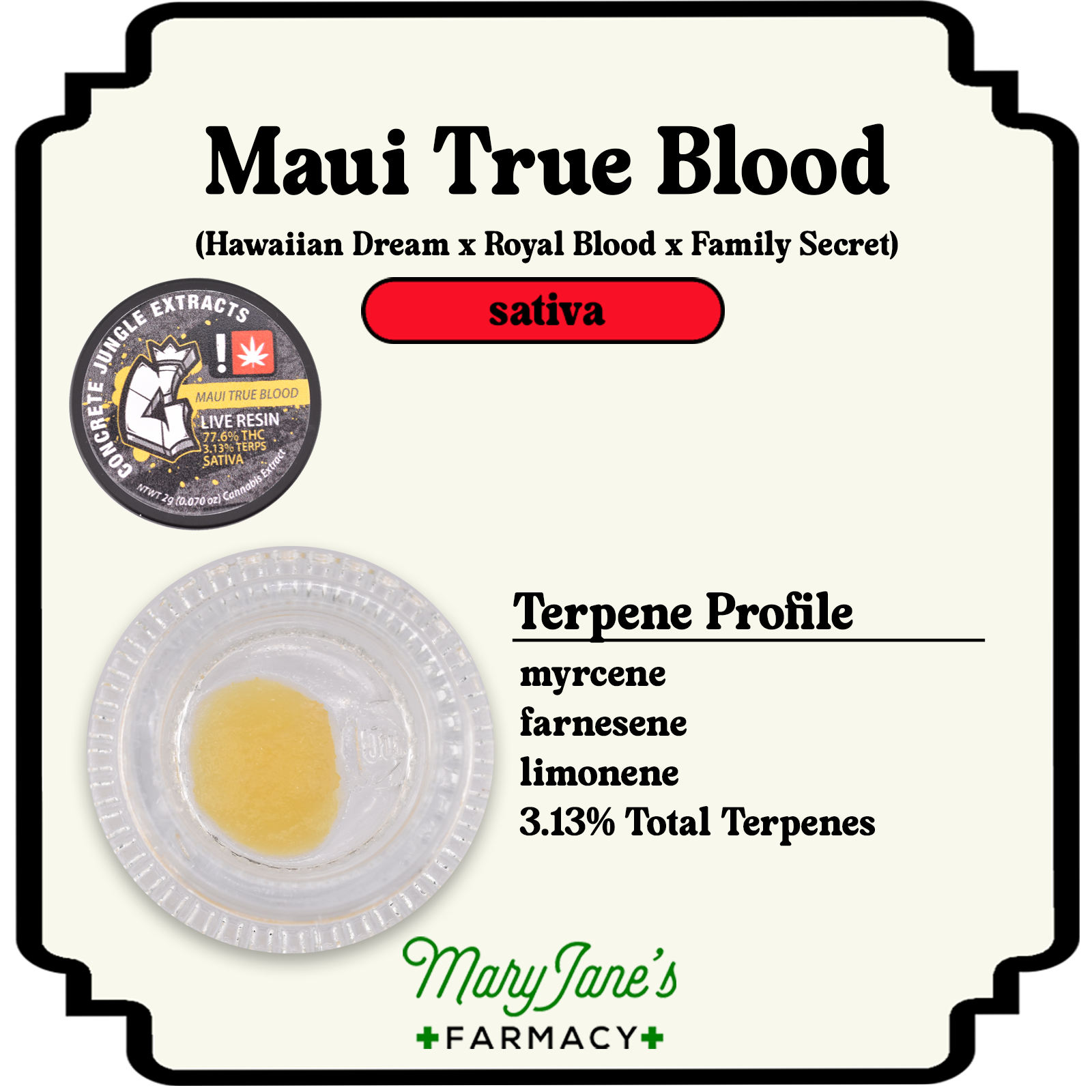 Photograph of product: Maui True Blood Live Resin Extract | 2g