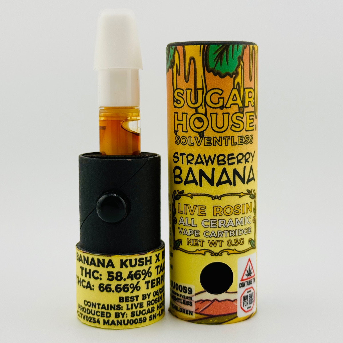 Photograph of product: Sugar House Solventless - Strawnana Live Rosin - .5g Vape