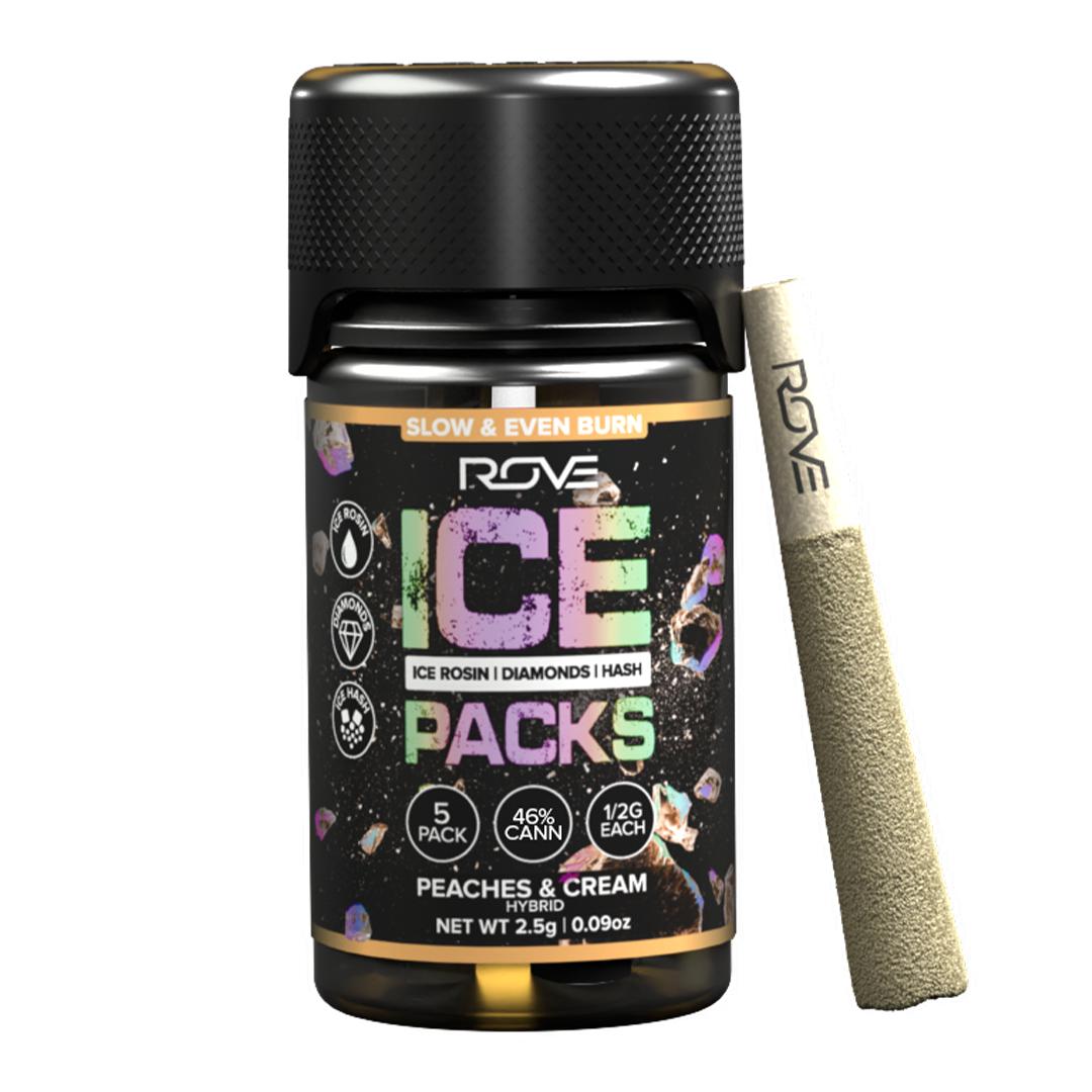 Photograph of product: Rove | Ice Packs Infused Pre-Roll Pack | Peaches & Cream | 5pk/2.5g