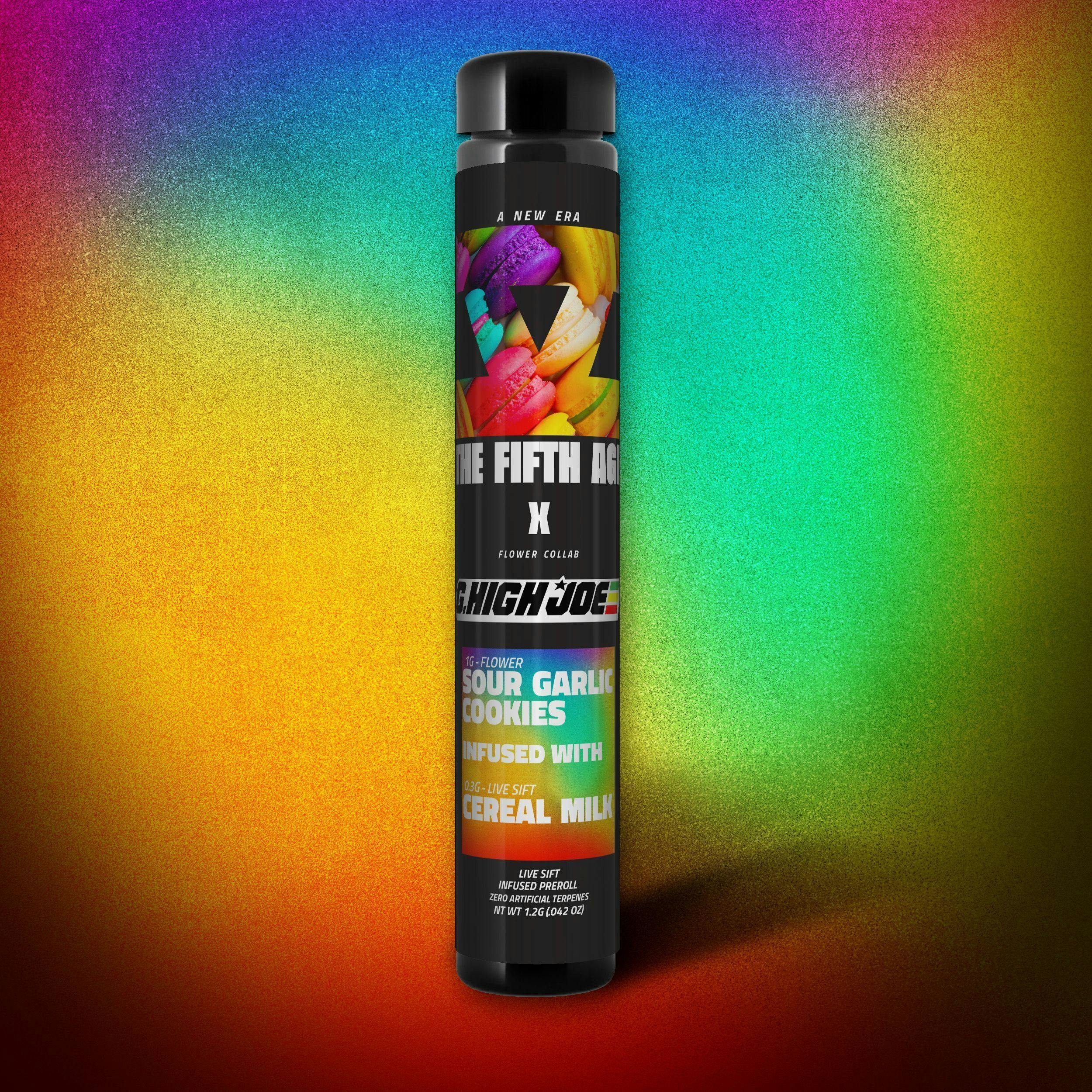 Photograph of product: THE FIFTH AGE | SOUR GARLIC X CEREAL MILK | LIVE SIFT INFUSED PREROLL | 1.2G