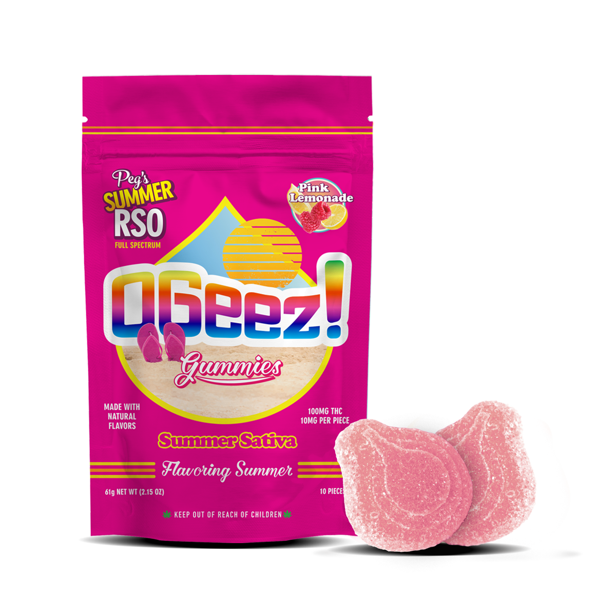 Photograph of product: Gummy | 10pk | Peg's RSO | Pink Lemonade | 100mg