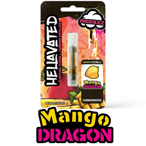 Photograph of product: HELLAVATED - VAPE DISTILLATE - 1G - MANGO DRAGON