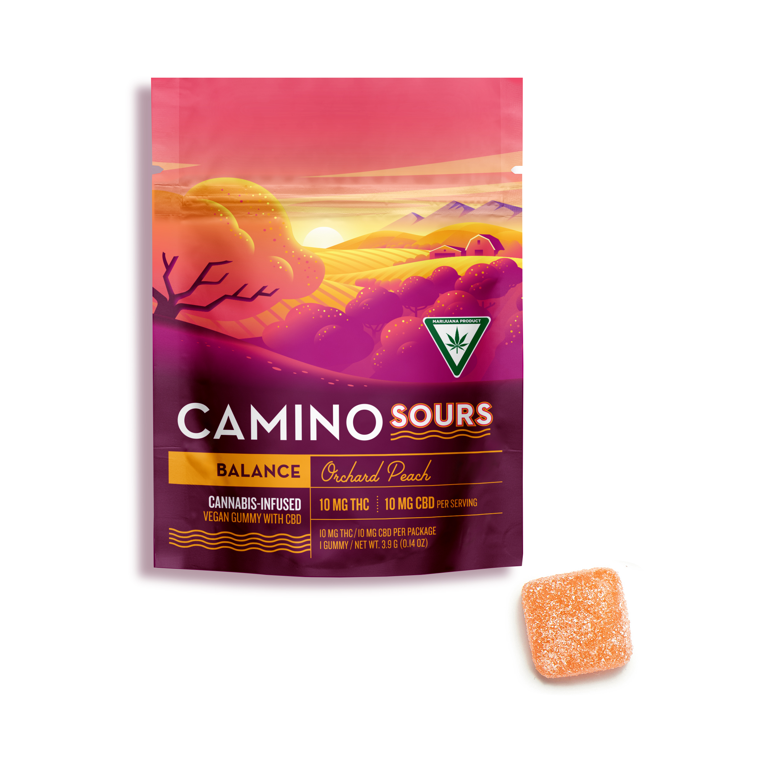 Photograph of product: Sour Orchard Peach Gummies (200mg THC/200mg CBD, 20 Pack)